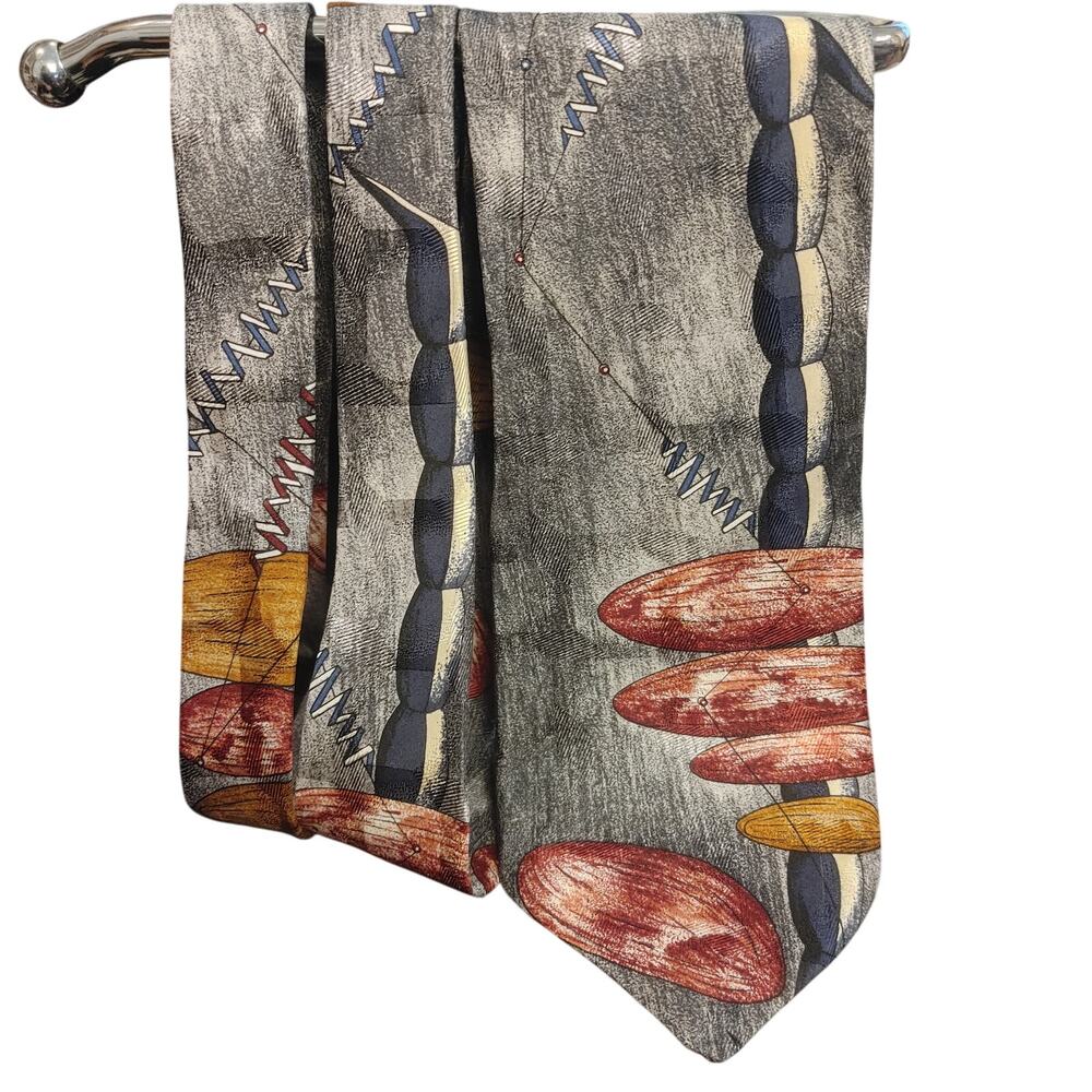 Bergere Men's OS Silk Gray/Red Abstract Tie